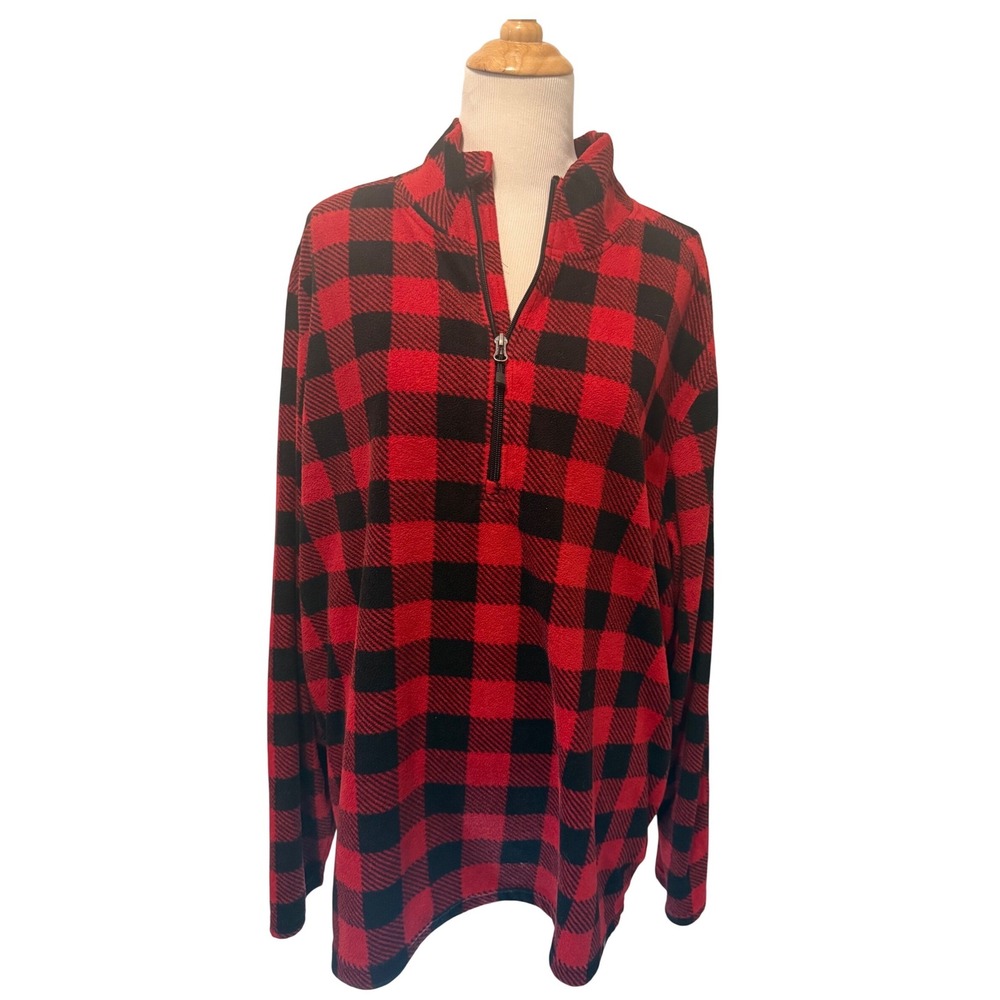 Avalanche Mens Red Black Buffalo Plaid Fleece Quarter Zip Pullover XXL